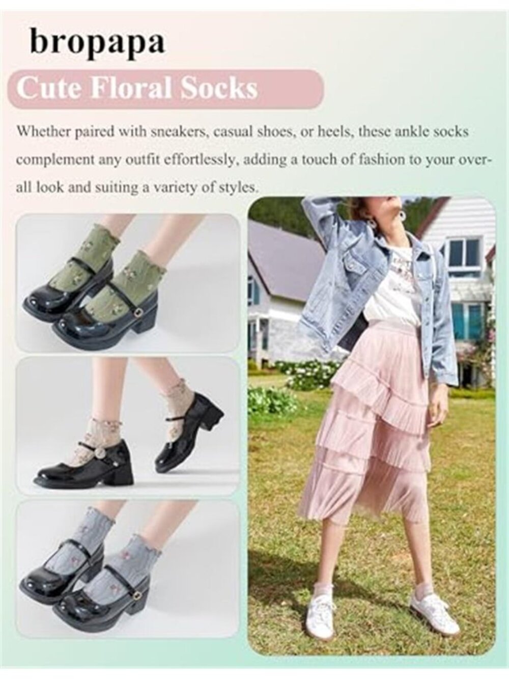 Women‘s Ruffle Ankle Socks,Vintage Patterned,Short Casual Dress Sock,Cute - Picture 4 of 6